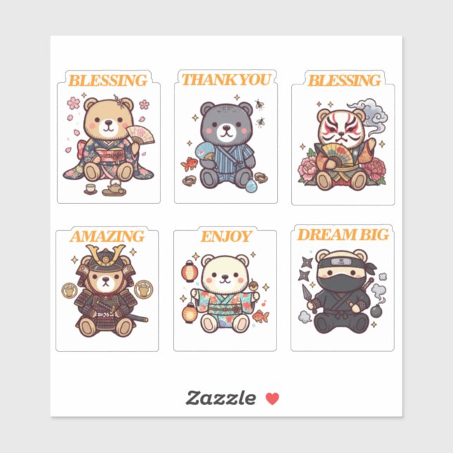 Cute Positive Bear-6 Designs-vol4 Sticker (Sheet)