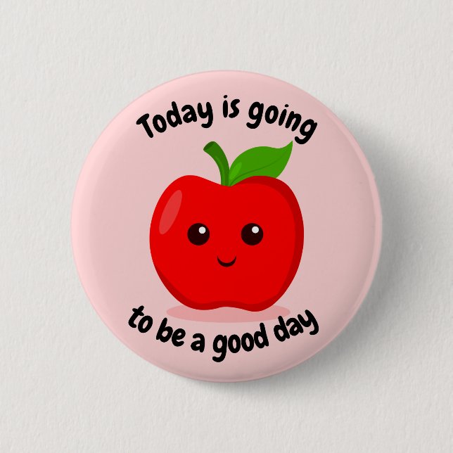 Cute Positive Motivational Kawaii Apple Button (Front)
