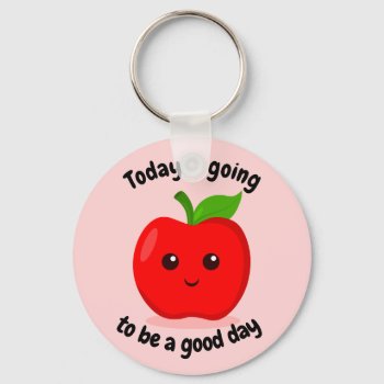 Cute Positive Motivational Kawaii Apple Keychain by DippyDoodle at Zazzle