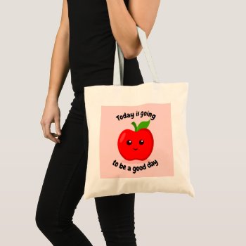 Cute Positive Motivational Kawaii Apple Tote Bag by DippyDoodle at Zazzle