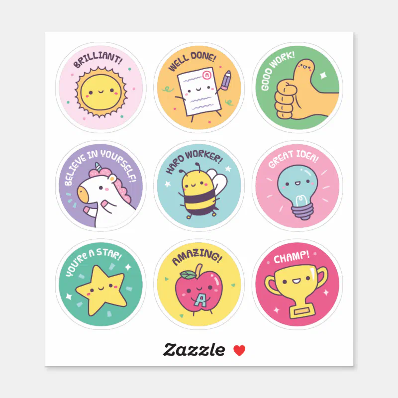 Cute Positive Motivational Reward Stickers (Sheet)