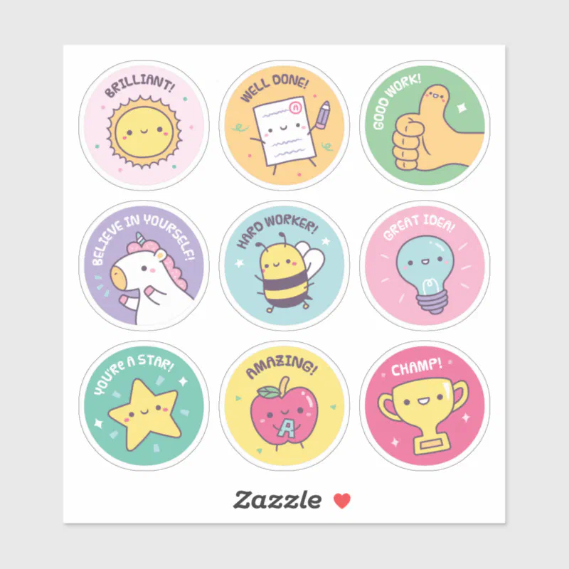 Cute Positive Motivational Reward Stickers (Sheet)