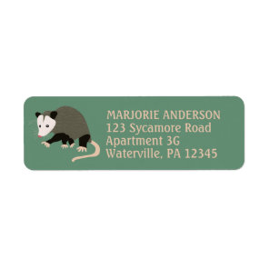 Cute Possum Illustration Green Return Address Label