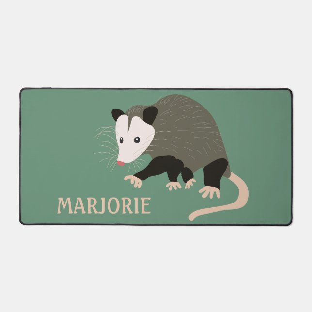 Cute Possum Illustration Light Green Personalized Desk Mat (Front)