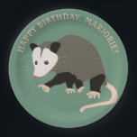 Cute Possum Illustration Light Green Personalized Paper Plates<br><div class="desc">This paper party plate features an illustration of a cute possum or opossum if you prefer against a light green background and your own name or short message. Find coordinating possum themed gifts and products in the Awesome Possum Collection from Asterisk Designs.</div>