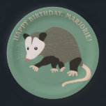 Cute Possum Illustration Light Green Personalized Paper Plates<br><div class="desc">This paper party plate features an illustration of a cute possum or opossum if you prefer against a light green background and your own name or short message. Find coordinating possum themed gifts and products in the Awesome Possum Collection from Asterisk Designs.</div>