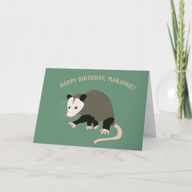 Cute Possum Illustration Personalized Birthday Card (Front)