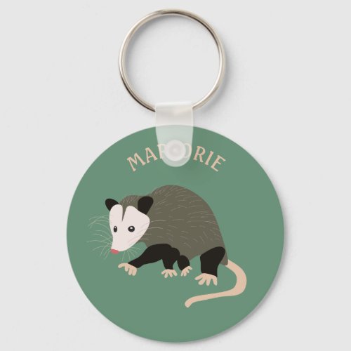 Cute Possum Illustration Personalized Light Green Keychain