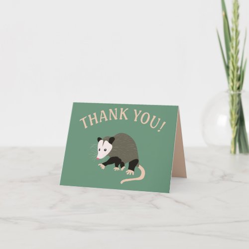 Cute Possum Illustration Personalized Light Green Thank You Card