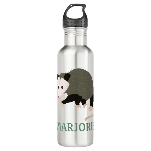 Cute Possum Illustration Personalized Stainless Steel Water Bottle (Front)