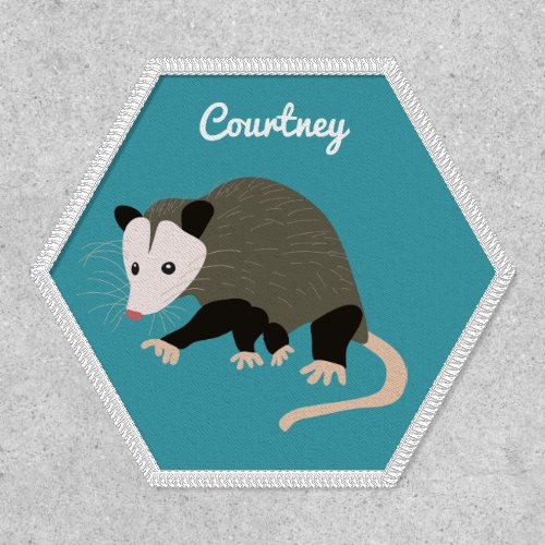 Cute Possum Illustration Personalized Teal Patch