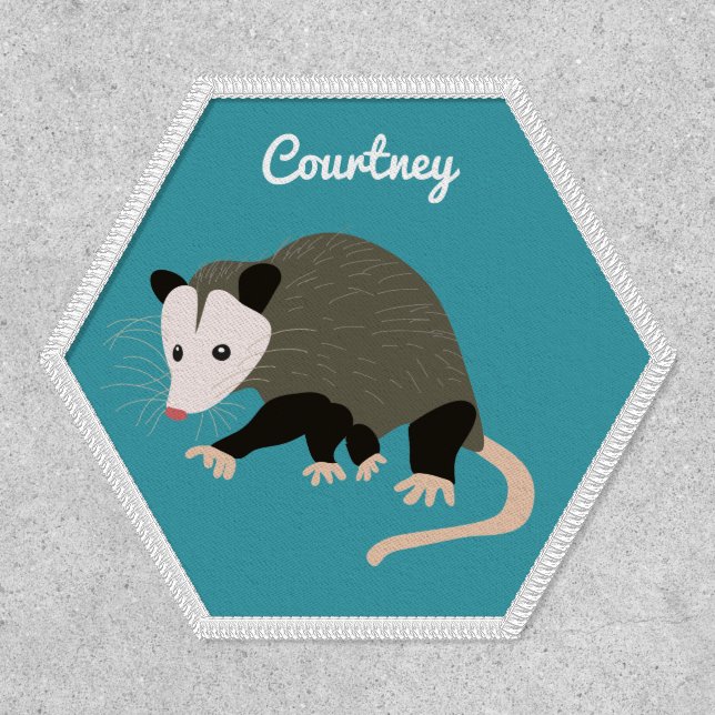 Cute Possum Illustration Personalized Teal Patch (Front)