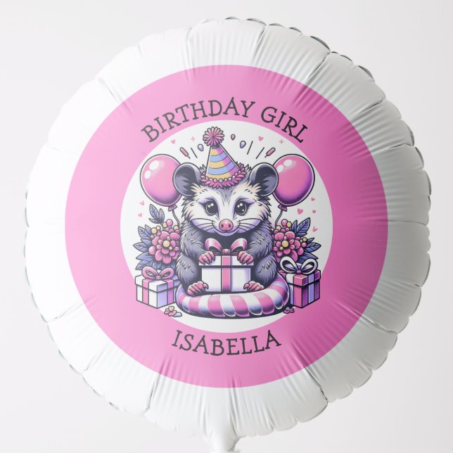 Cute Possum Personalized Girl's Birthday Girl Balloon (Front)