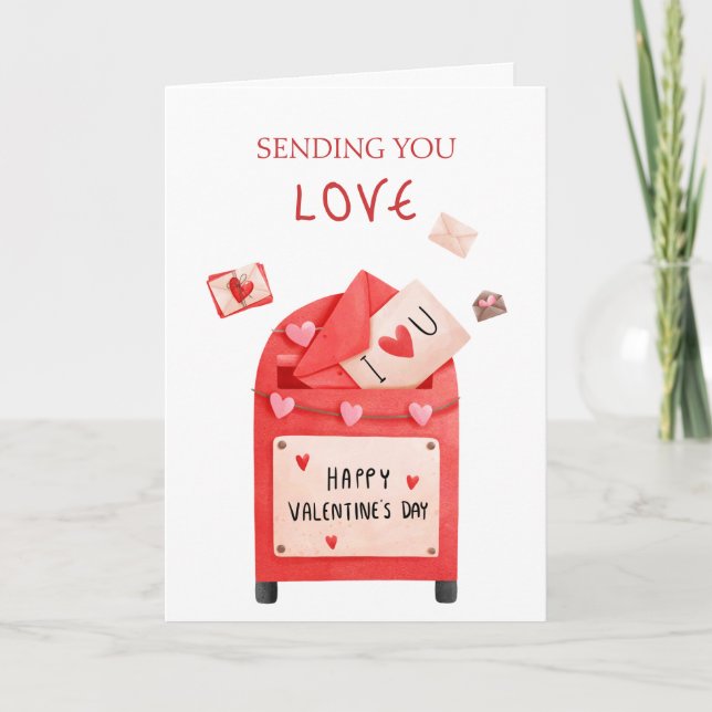 Cute Post Box Happy Valentine's Day Greeting Card (Front)