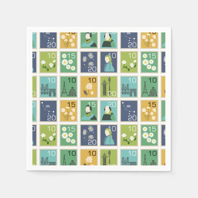 Cute Postage Stamps Paper Napkins (Front)