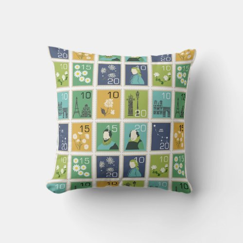 Cute Postage Stamps Throw Pillow