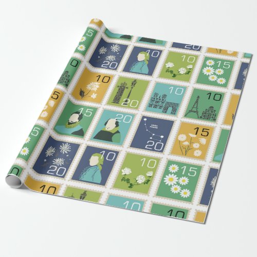 Cute Postage Stamps Wrapping Paper