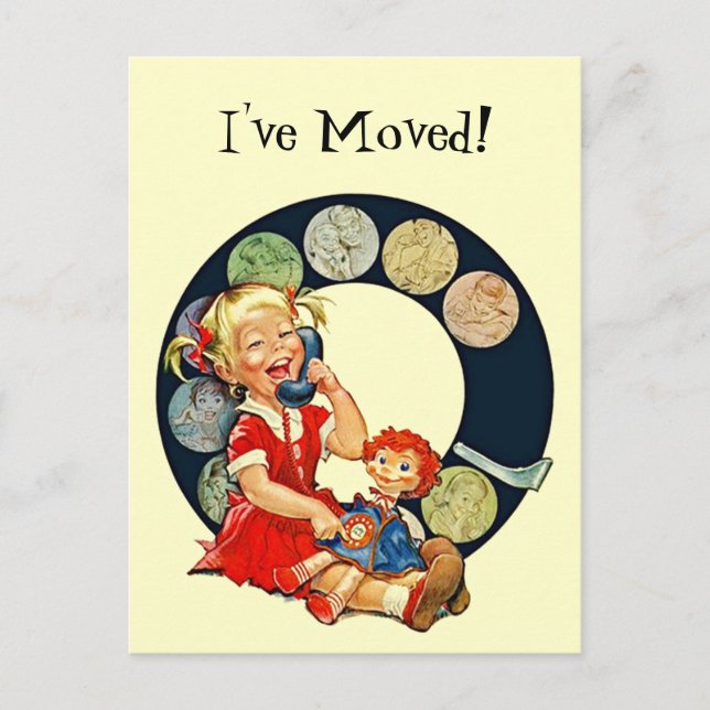 Cute Postcard Vintage Phone dial Family I've Moved (Front)