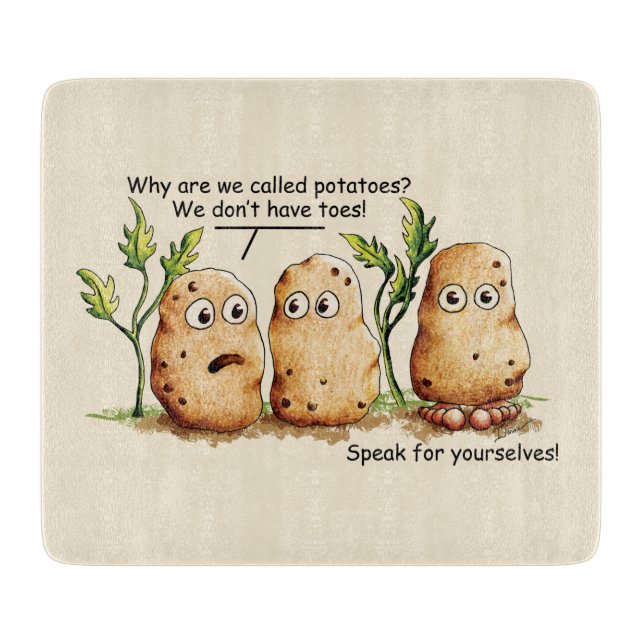Cute Potatoes has Toes Funny Potato Pun Brown Cutting Board (Front)