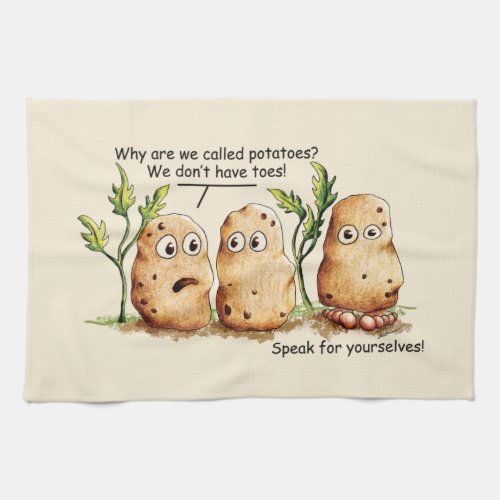 Cute Potatoes has Toes Funny Potato Pun Kitchen Towel
