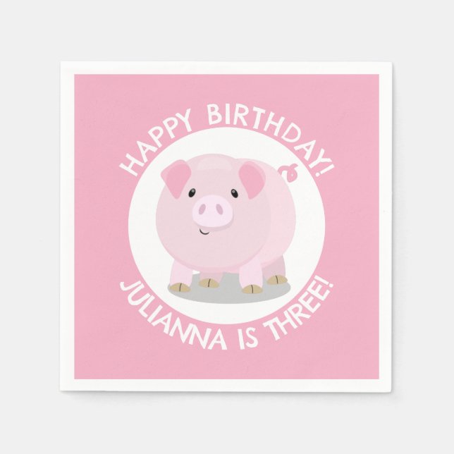 Cute potbelly pig cartoon personalized birthday napkins (Front)