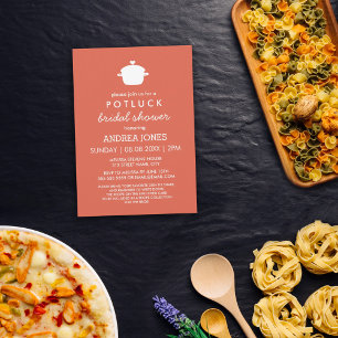 Cute Potluck Bridal Shower   Orange White Invitation