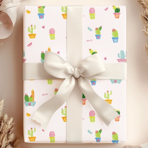 Cute Potted Cacti  Desert Plant Pattern Wrapping Paper