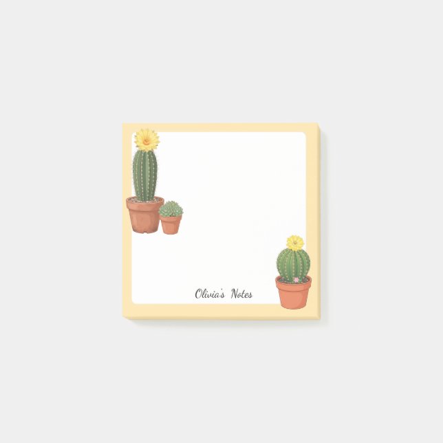 Cute Potted Cactus Flower Custom Sticky Notes (Front)