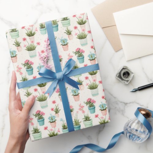 Cute Potted Flowers and Plants Garden Wrapping Paper