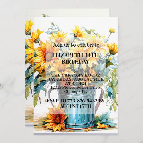 Cute Potted Flowers Birthday Party Invitations