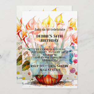 Cute Potted Flowers Birthday Party Invitations