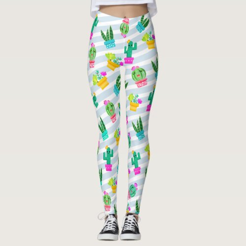 Cute Potted Kawaii Succulents  Cactus Leggings