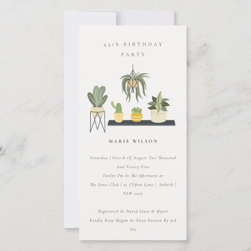 Cute Potted Leafy Plants Any Age Birthday Invite