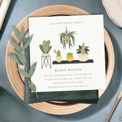Cute Potted Leafy Succulent Plant Any Age Birthday Invitation