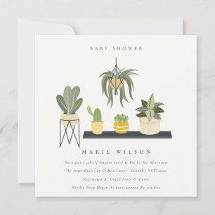 Cute Potted Leafy Succulent Plants Baby Shower Invitation