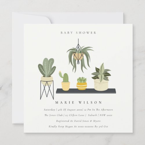  Cute Potted Leafy Succulent Plants Baby Shower Invitation