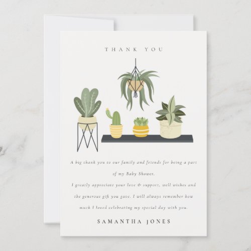 Cute Potted Leafy Succulent Plants Baby Shower Thank You Card