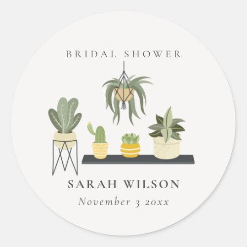 Cute Potted Leafy Succulent Plants Bridal Shower Classic Round Sticker
