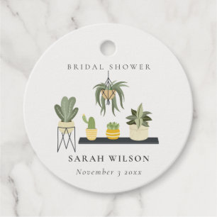 Cute Potted Leafy Succulent Plants Bridal Shower Favor Tags