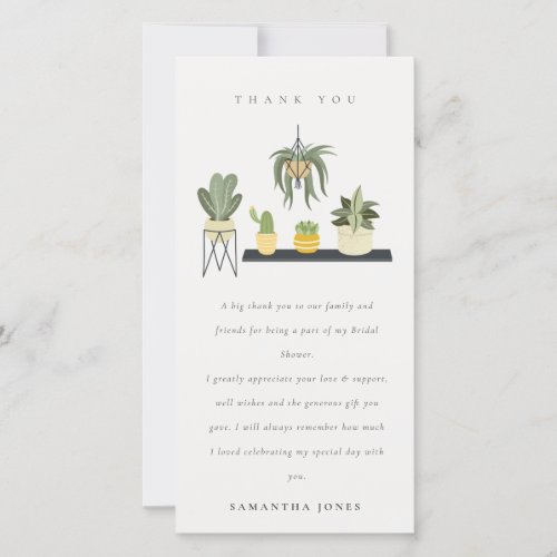 Cute Potted Leafy Succulent Plants Bridal Shower Thank You Card