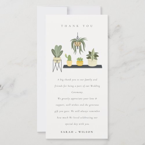 Cute Potted Leafy Succulent Plants Foliage Wedding Thank You Card