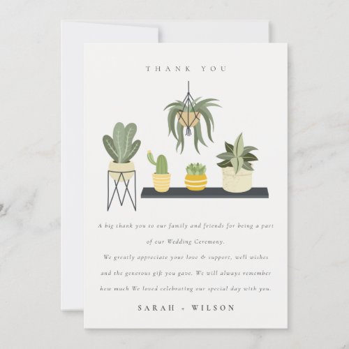 Cute Potted Leafy Succulent Plants Foliage Wedding Thank You Card