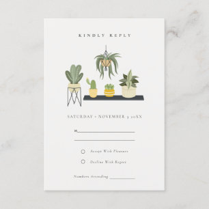 Cute Potted Leafy Succulent Plants Wedding RSVP Enclosure Card