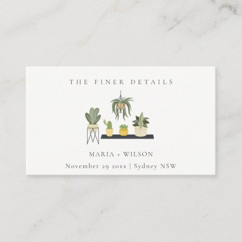 Cute Potted Leafy Succulent Plants Wedding Website Business Card