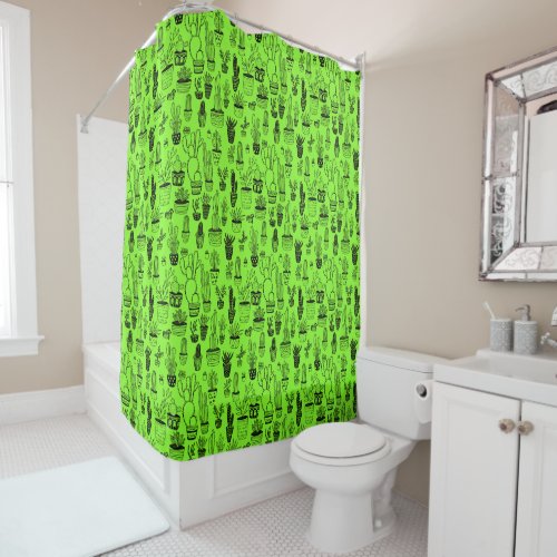 Cute Potted Plants Cacti Succulents Pattern Shower Curtain