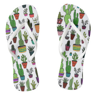 Cute Potted Plants Cactus Succulents Colorful Fun Flip Flops