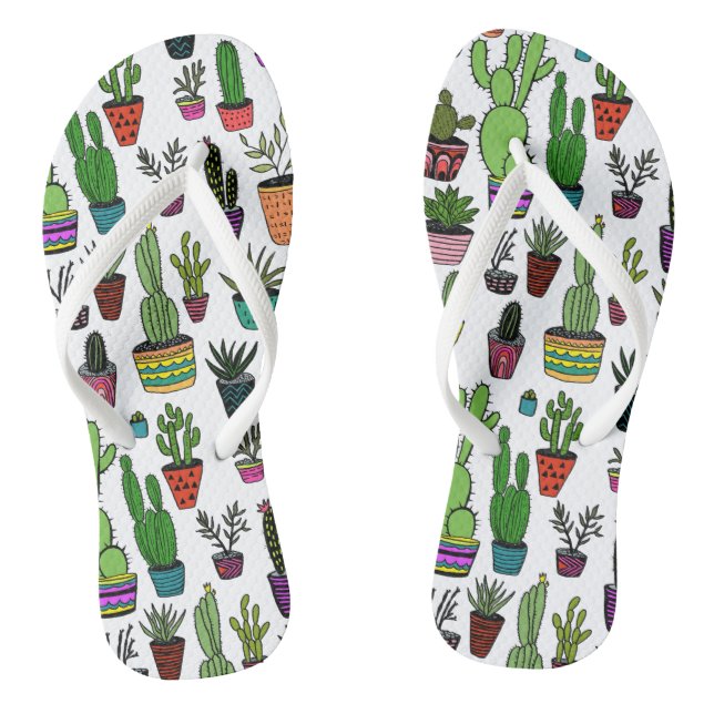 Cute Potted Plants Cactus Succulents Colorful Fun Flip Flops (Footbed)