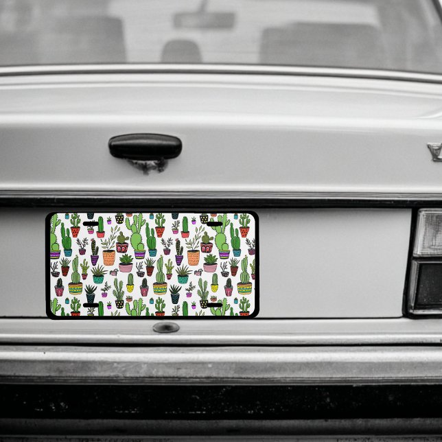 Cute Potted Plants Cactus Succulents Fun Pattern  License Plate (Cute Potted Plants Cactus Succulents Fun Pattern License Plate
)