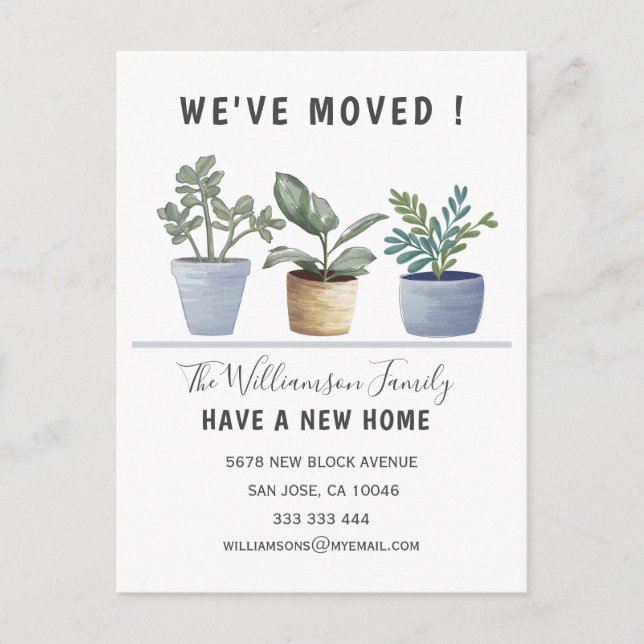 Cute Potted Plants We've Moved Announcement  Postcard (Front)