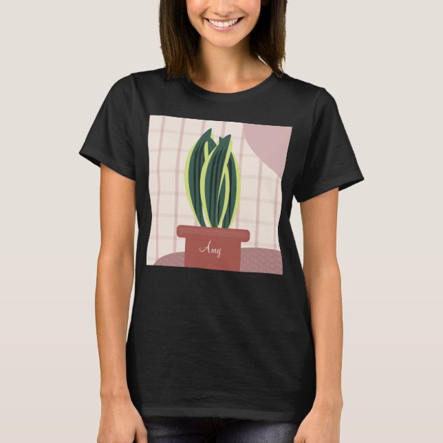 Cute  Potted Snake Plant Personalized Name  T-Shirt (Front)